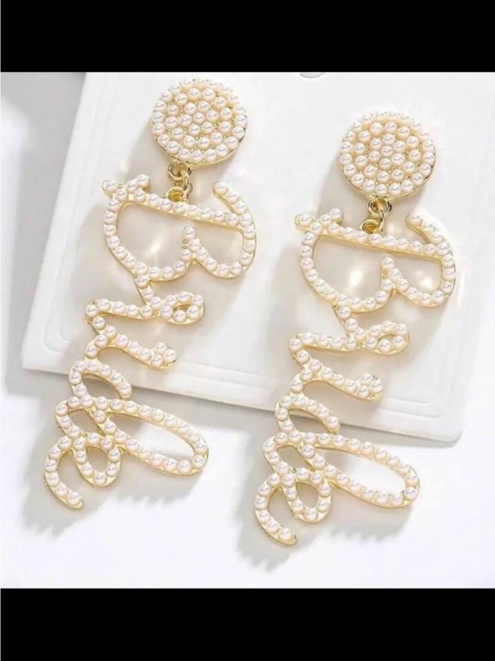 Pearl Bride Script Drop Earrings
